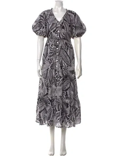 Pre-owned Banjanan Floral Print Midi Length Dress In Black