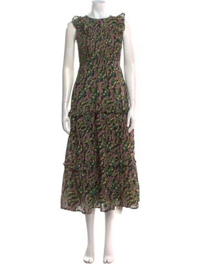 Pre-owned Banjanan Floral Print Midi Length Dress In Black
