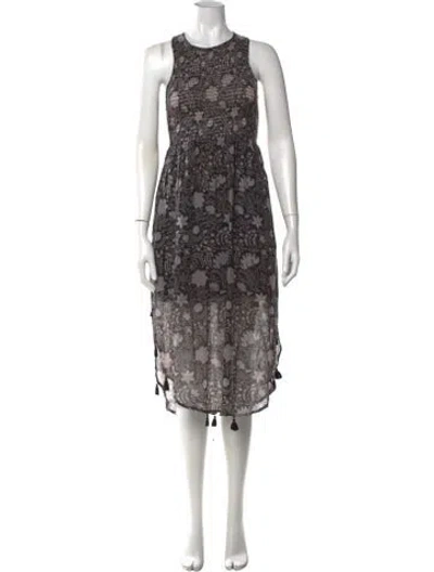 Pre-owned Banjanan Floral Print Midi Length Dress In Black