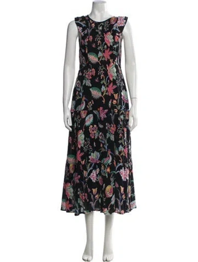 Pre-owned Banjanan Floral Print Midi Length Dress In Black