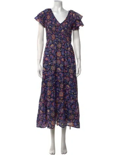 Pre-owned Banjanan Floral Print Midi Length Dress In Black