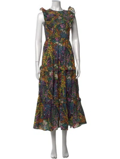 Pre-owned Banjanan Floral Print Midi Length Dress In Black
