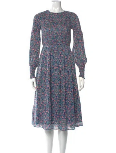 Pre-owned Banjanan Floral Print Midi Length Dress In Blue