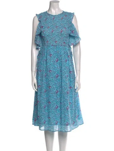 Pre-owned Banjanan Floral Print Midi Length Dress In Blue