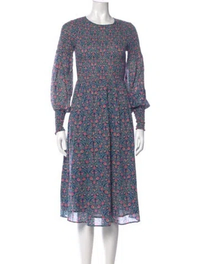 Pre-owned Banjanan Floral Print Midi Length Dress In Blue