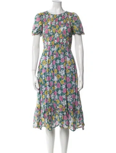 Pre-owned Banjanan Floral Print Midi Length Dress In Blue