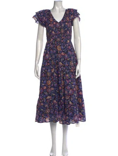 Pre-owned Banjanan Floral Print Midi Length Dress In Blue