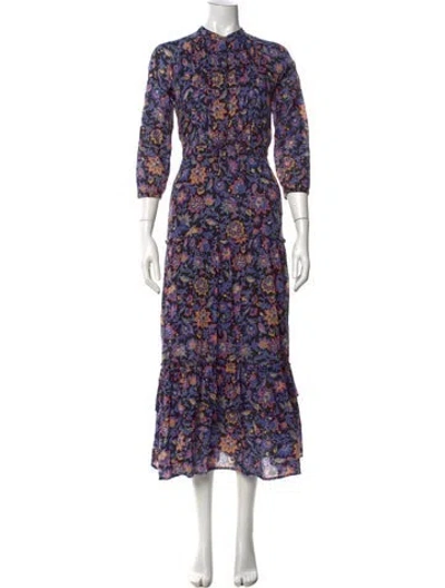 Pre-owned Banjanan Floral Print Midi Length Dress In Blue
