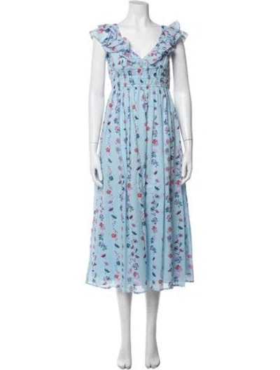 Pre-owned Banjanan Floral Print Midi Length Dress In Blue