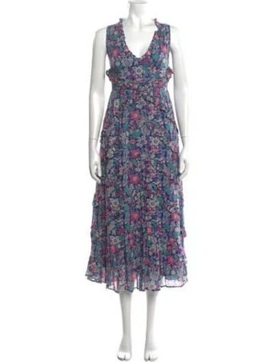 Pre-owned Banjanan Floral Print Midi Length Dress In Blue