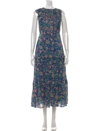 Pre-owned Banjanan Floral Print Midi Length Dress In Blue