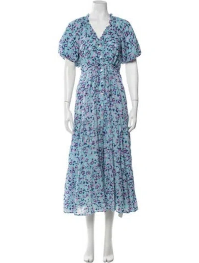 Pre-owned Banjanan Floral Print Midi Length Dress In Blue