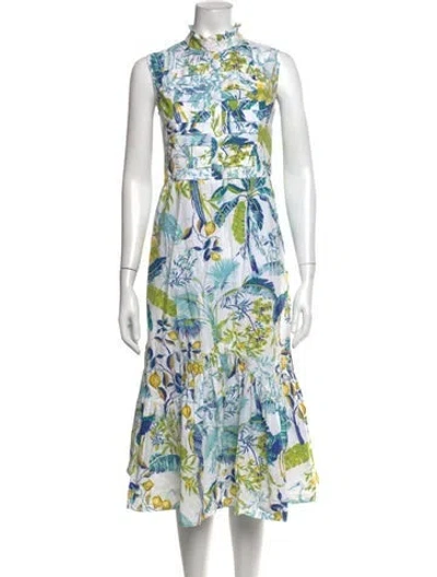 Pre-owned Banjanan Floral Print Midi Length Dress In Blue