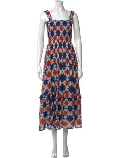 Pre-owned Banjanan Floral Print Midi Length Dress In Blue/red