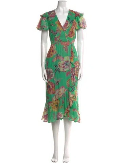 Pre-owned Banjanan Floral Print Midi Length Dress In Green