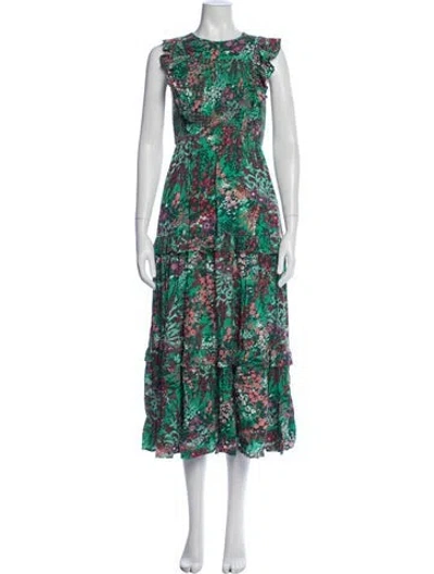 Pre-owned Banjanan Floral Print Midi Length Dress In Green