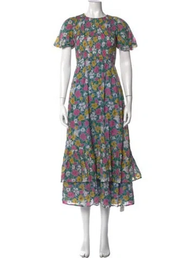 Pre-owned Banjanan Floral Print Midi Length Dress In Green