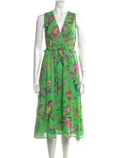 Pre-owned Banjanan Floral Print Midi Length Dress In Green