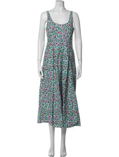 Pre-owned Banjanan Floral Print Midi Length Dress In Green