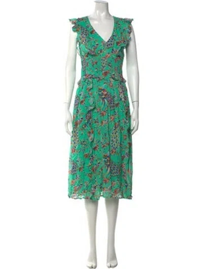 Pre-owned Banjanan Floral Print Midi Length Dress In Green