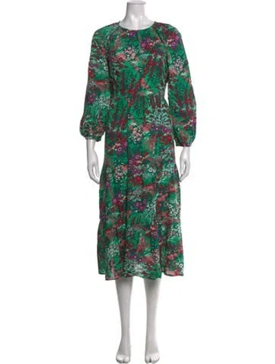 Pre-owned Banjanan Floral Print Midi Length Dress In Green