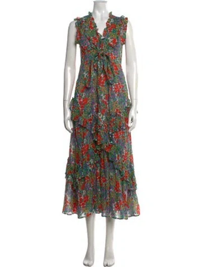 Pre-owned Banjanan Floral Print Midi Length Dress In Green