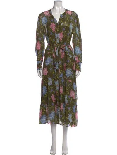 Pre-owned Banjanan Floral Print Midi Length Dress In Green