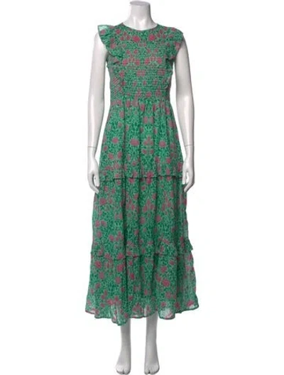 Pre-owned Banjanan Floral Print Midi Length Dress In Green