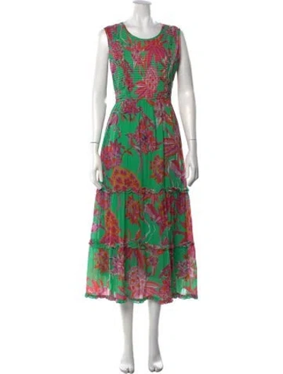 Pre-owned Banjanan Floral Print Midi Length Dress In Green