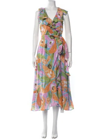 Pre-owned Banjanan Floral Print Midi Length Dress In Multicolor