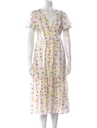 Pre-owned Banjanan Floral Print Midi Length Dress In Neutral