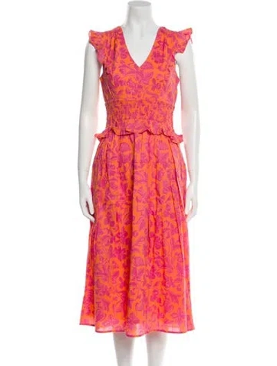 Pre-owned Banjanan Floral Print Midi Length Dress In Orange