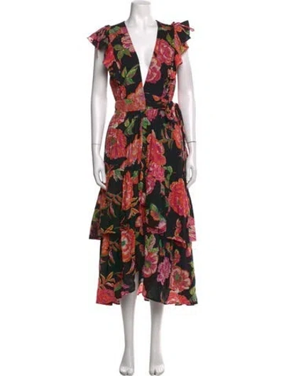 Pre-owned Banjanan Floral Print Midi Length Dress In Orange