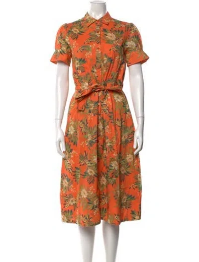 Pre-owned Banjanan Floral Print Midi Length Dress In Orange