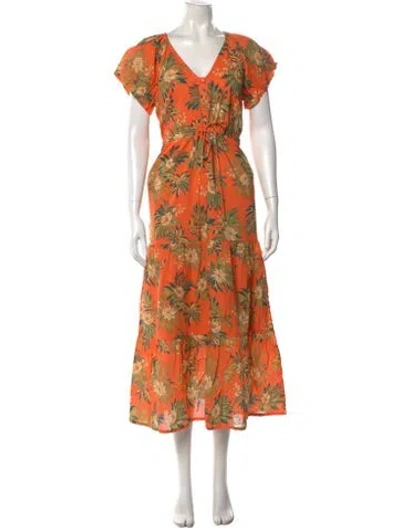 Pre-owned Banjanan Floral Print Midi Length Dress In Orange