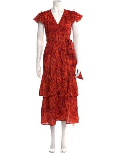 Pre-owned Banjanan Floral Print Midi Length Dress In Orange