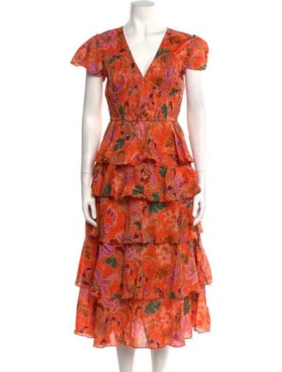 Pre-owned Banjanan Floral Print Midi Length Dress In Orange
