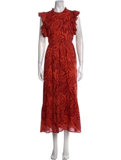 Pre-owned Banjanan Floral Print Midi Length Dress In Orange/red