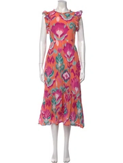 Pre-owned Banjanan Floral Print Midi Length Dress In Pink
