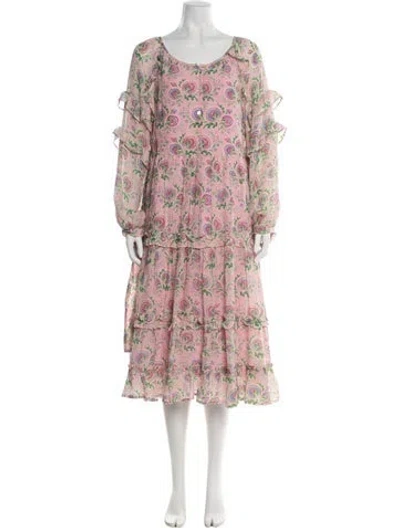 Pre-owned Banjanan Floral Print Midi Length Dress In Pink