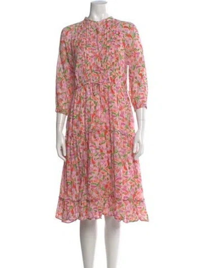 Pre-owned Banjanan Floral Print Midi Length Dress In Pink