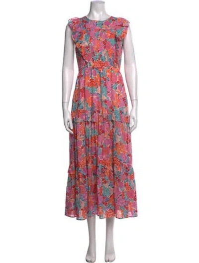 Pre-owned Banjanan Floral Print Midi Length Dress In Pink