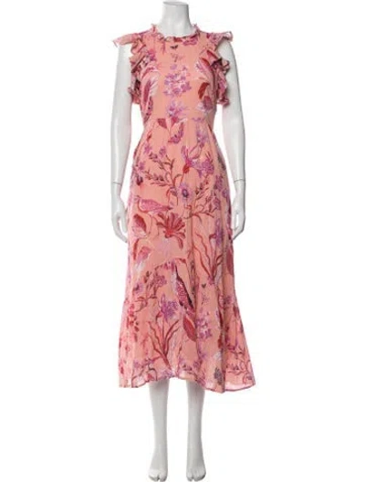 Pre-owned Banjanan Floral Print Midi Length Dress In Pink