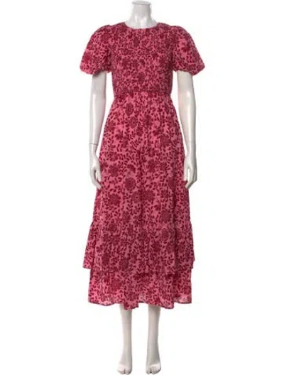 Pre-owned Banjanan Floral Print Midi Length Dress In Pink