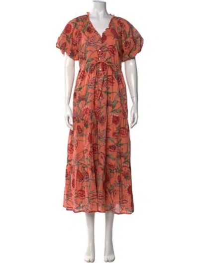 Pre-owned Banjanan Floral Print Midi Length Dress In Pink