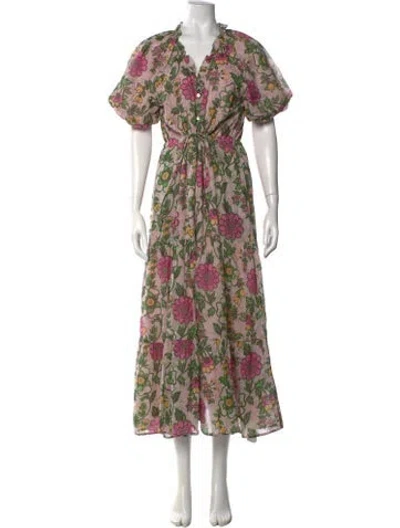 Pre-owned Banjanan Floral Print Midi Length Dress In Pink