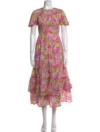Pre-owned Banjanan Floral Print Midi Length Dress In Pink