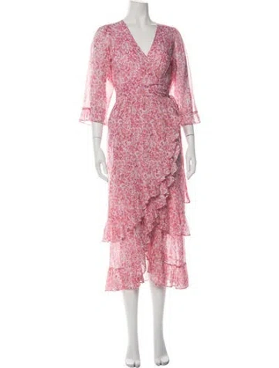Pre-owned Banjanan Floral Print Midi Length Dress In Pink
