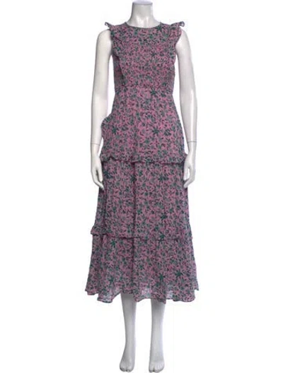 Pre-owned Banjanan Floral Print Midi Length Dress In Pink