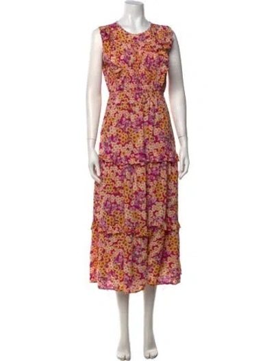 Pre-owned Banjanan Floral Print Midi Length Dress In Pink
